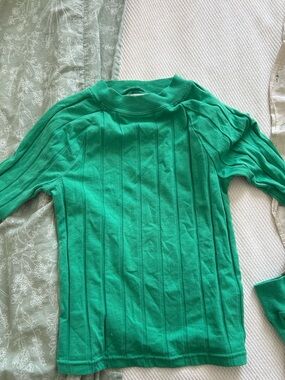 Green Ribbed Long Sleeve Top
